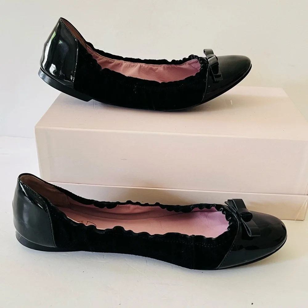 Valentino red black patent and velvet ballet slippers
